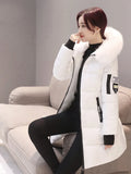 Women Winter Fur Collar Hooded Parka