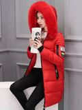Women Winter Fur Collar Hooded Parka