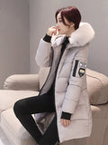 Women Winter Fur Collar Hooded Parka