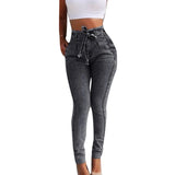 Fashion Belted High Waist Skinny Jeans Women