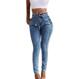 Fashion Belted High Waist Skinny Jeans Women