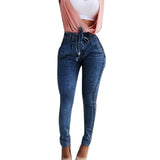 Fashion Belted High Waist Skinny Jeans Women