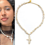 Fashion Custom Vintage Baroque Pearl Beaded Cross Pendant