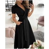 Women's Fashion  Slim Pocket Lace Up Dress