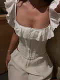 White Lace Ruffle Corset Short Vest For Women