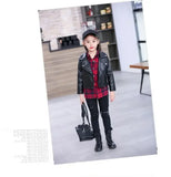 Children Girls Boys Black Pu Jackets