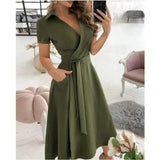 Women's Fashion  Slim Pocket Lace Up Dress