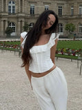 White Lace Ruffle Corset Short Vest For Women