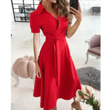 Women's Fashion  Slim Pocket Lace Up Dress