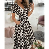 Women's Fashion  Slim Pocket Lace Up Dress