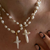 Fashion Custom Vintage Baroque Pearl Beaded Cross Pendant