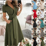 Women's Fashion  Slim Pocket Lace Up Dress