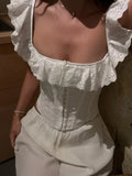 White Lace Ruffle Corset Short Vest For Women
