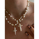Fashion Custom Vintage Baroque Pearl Beaded Cross Pendant