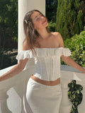White Lace Ruffle Corset Short Vest For Women