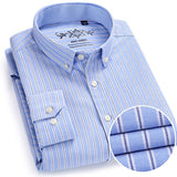 Men's Long Sleeve Oxford Plaid Striped Casual Shirt