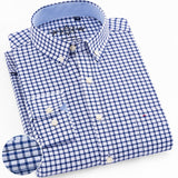 Men's Long Sleeve Oxford Plaid Striped Casual Shirt