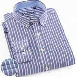 Men's Long Sleeve Oxford Plaid Striped Casual Shirt