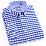 Men's Long Sleeve Oxford Plaid Striped Casual Shirt