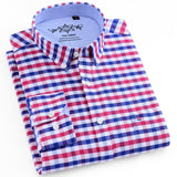 Men's Long Sleeve Oxford Plaid Striped Casual Shirt