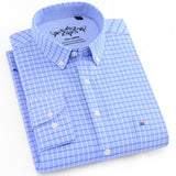 Men's Long Sleeve Oxford Plaid Striped Casual Shirt