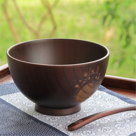 Japanese Style Wooden Bowl - Cartoon Totoro Bowl