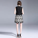 Women Black White Patchwork Floral Embroidery  Party Dress