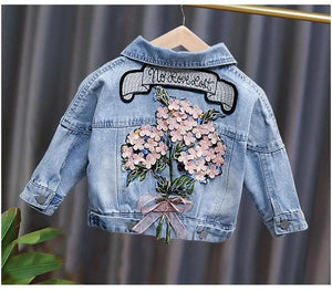 Denim Jackets for Girls Flower Embroidery