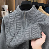 Thickened Men's Woolen Sweater with Half-high Collar and Zipper