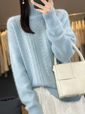 Women Cashmere Mock-neck Hollow Out Sweater Pullovers Autumn Winter 100% Mink Cashmere Knitwear Thick Fashion Clothing Tops New