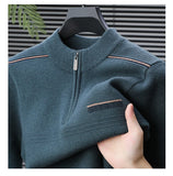 Winter men's thick warm zipper semi high neck sweater