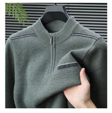 Winter men's thick warm zipper semi high neck sweater