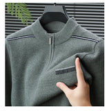 Winter men's thick warm zipper semi high neck sweater