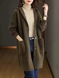 Hooded Mid-Length Knitted Sweater Women's