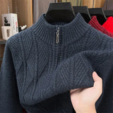 Thickened Men's Woolen Sweater with Half-high Collar and Zipper