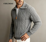 Men Zip Up Cable Knit Cardigan
