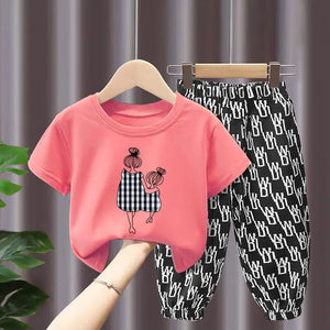 Fashion Cotton T-shirt Top Pants 2pcs Baby Girl Clothes