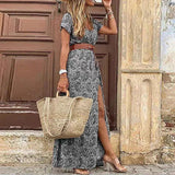Vintage Print Slim With Belt Midi Dress
