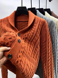 High end personality jacquard knitted cardigan 2023 autumn/winter new fashion men's shawl collar knitted sweater thickened coat