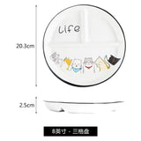 Ceramic Plate Cartoon Fat-reducing Sub-plate, Sub-plate, Household Dish Plate, Three-plate Breakfast Plate, Tableware Gift Set