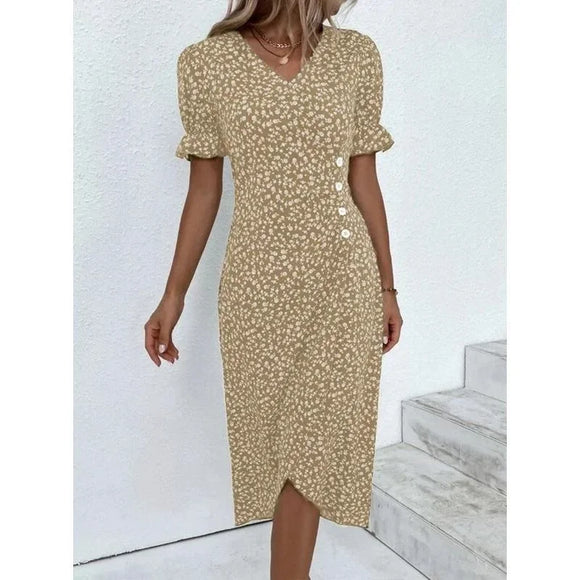 Elegant Floral Pleated Midi Dress Female