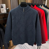 Thickened Men's Woolen Sweater with Half-high Collar and Zipper