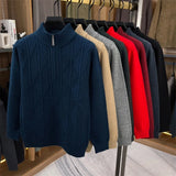Thickened Men's Woolen Sweater with Half-high Collar and Zipper