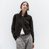 Pure cotton double-breasted lapel cardigan