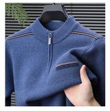 Winter men's thick warm zipper semi high neck sweater