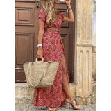Vintage Print Slim With Belt Midi Dress