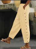 Print Stripe Button Rubber Waist Cropped Pants for Women