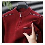 Winter men's thick warm zipper semi high neck sweater