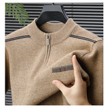 Winter men's thick warm zipper semi high neck sweater