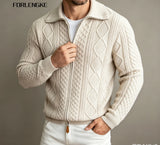 Men Zip Up Cable Knit Cardigan